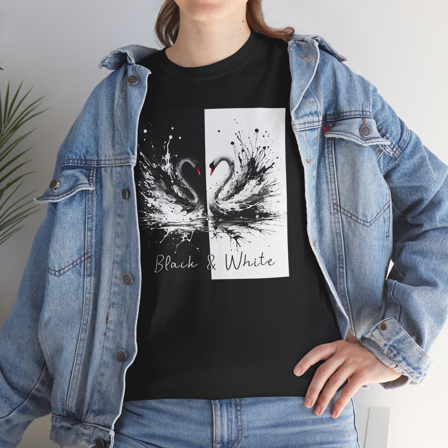 Black & White Swans Unisex Heavy Cotton Tee