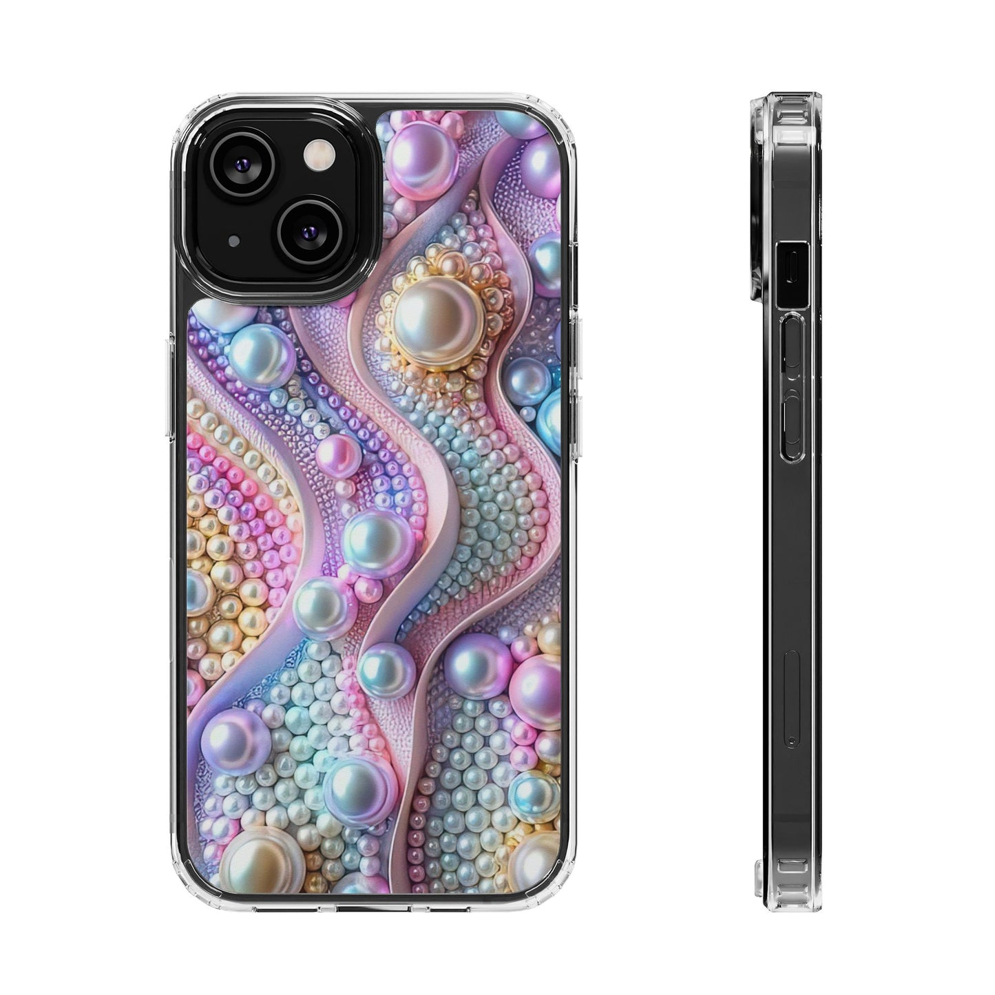 Colorful Pearl Wave Clear Phone Case, Elegant iPhone Cover