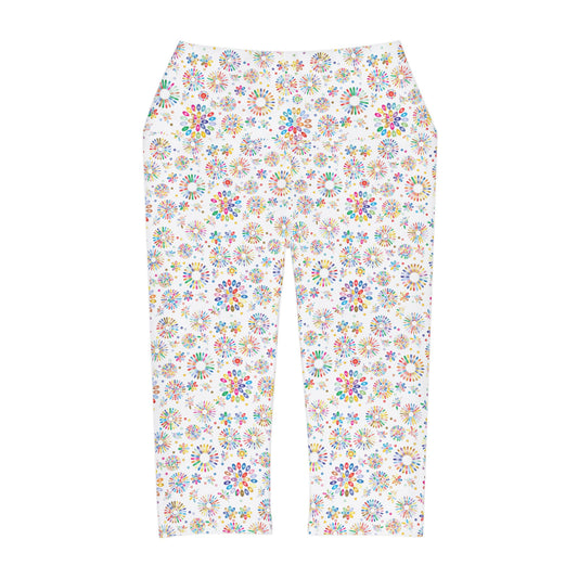 Vibrant Vibes Yoga Capri Leggings (AOP) / White