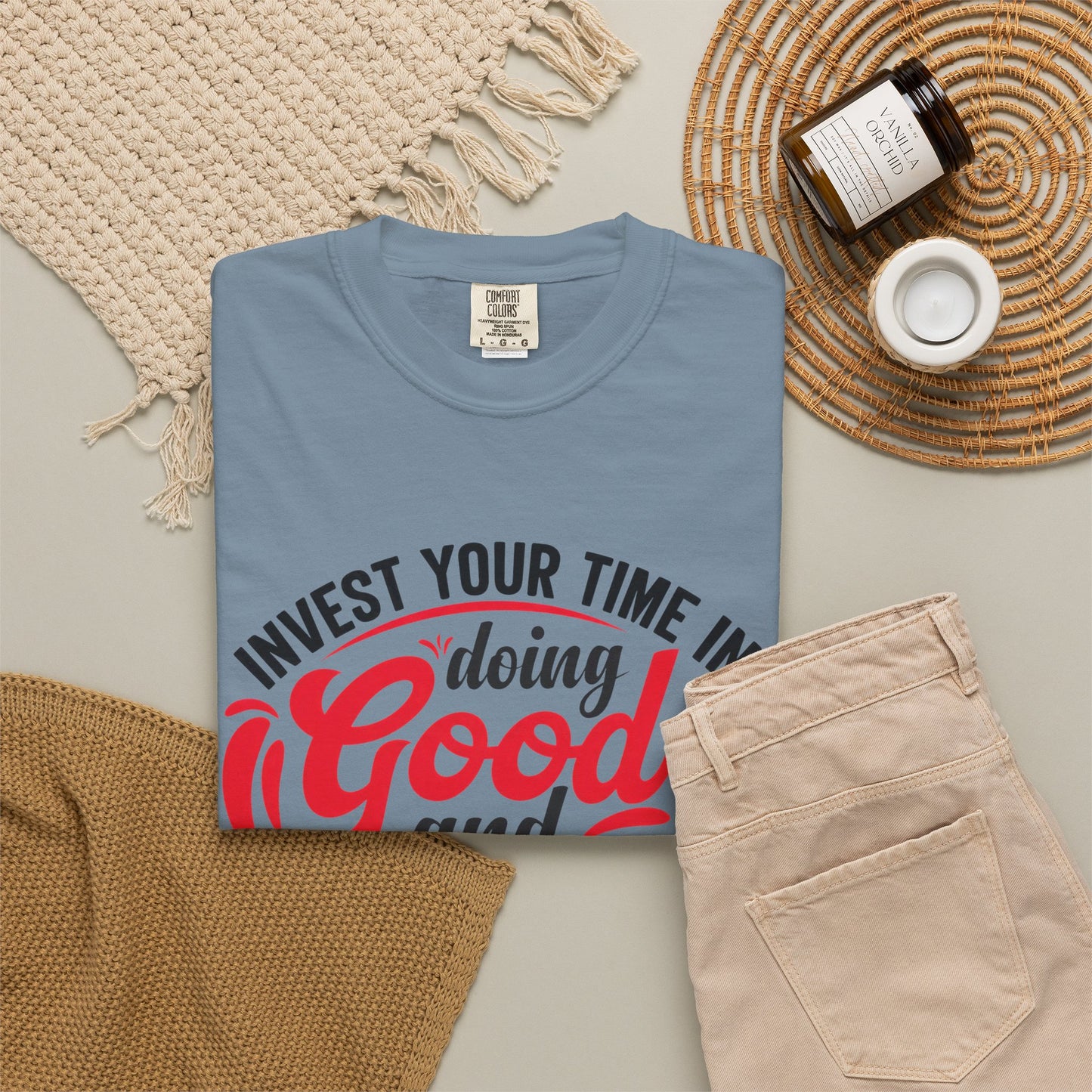 Motivational Unisex Garment-Dyed T-Shirt - 'Invest Your Time in Doing Good'