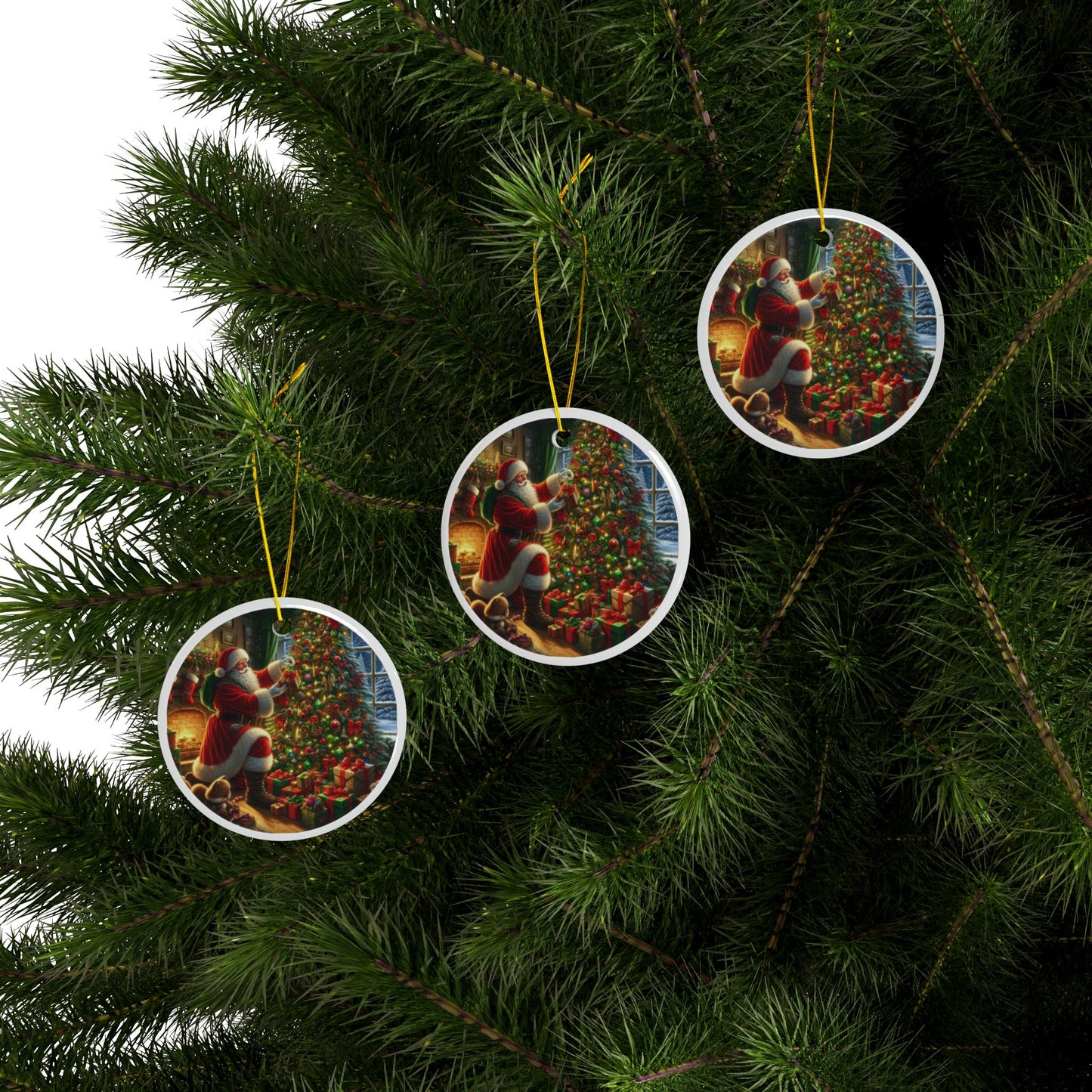 The Joyful Gift Placement Christmas Ceramic Ornaments, 2-Side Print, (1pc, 3pcs, 5pcs, 10pcs)