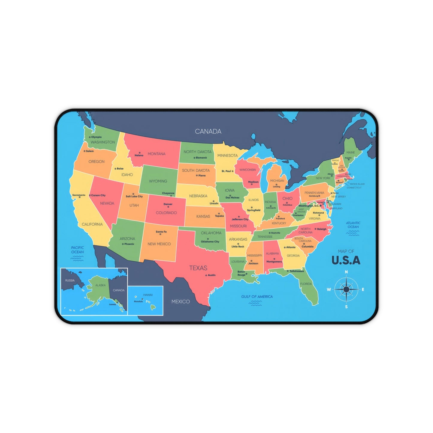 US Map States and Capitals Education Desk Mat