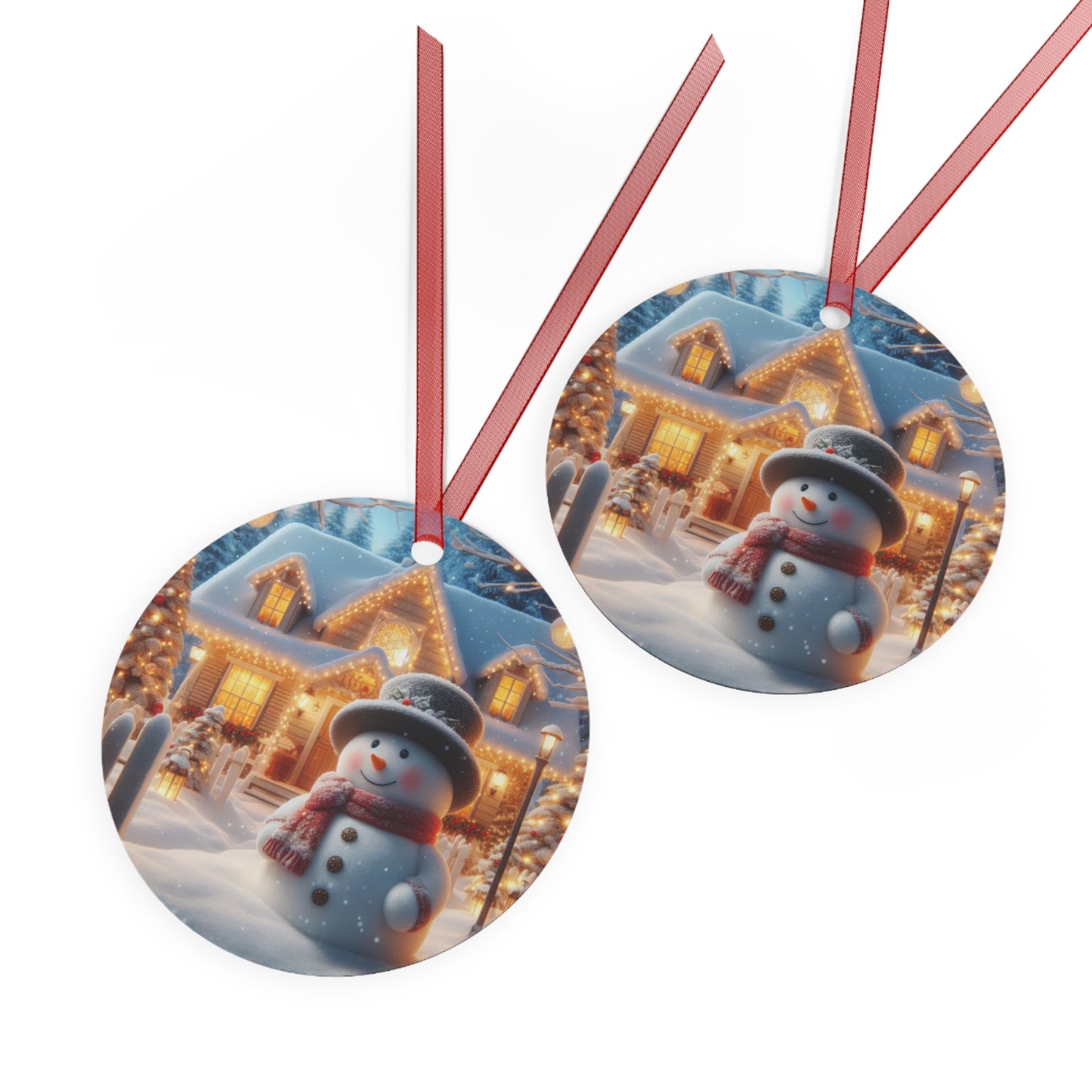 Merry Snowman’s Hearthside Metal Ornaments, 2-Side Print