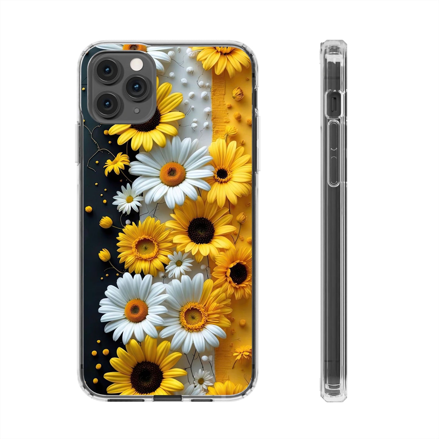 Clear Floral Phone Case - Yellow and White Daisy Pattern Colorful Spring Accessory