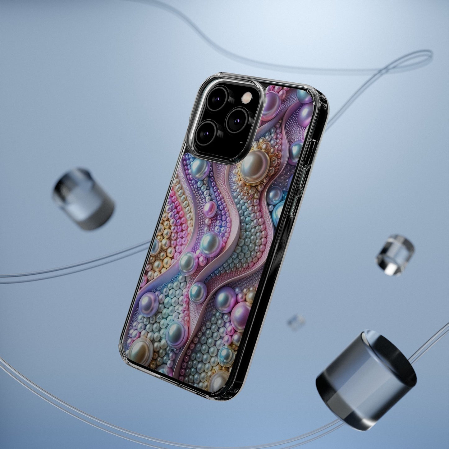 Colorful Pearl Wave Clear Phone Case, Elegant iPhone Cover