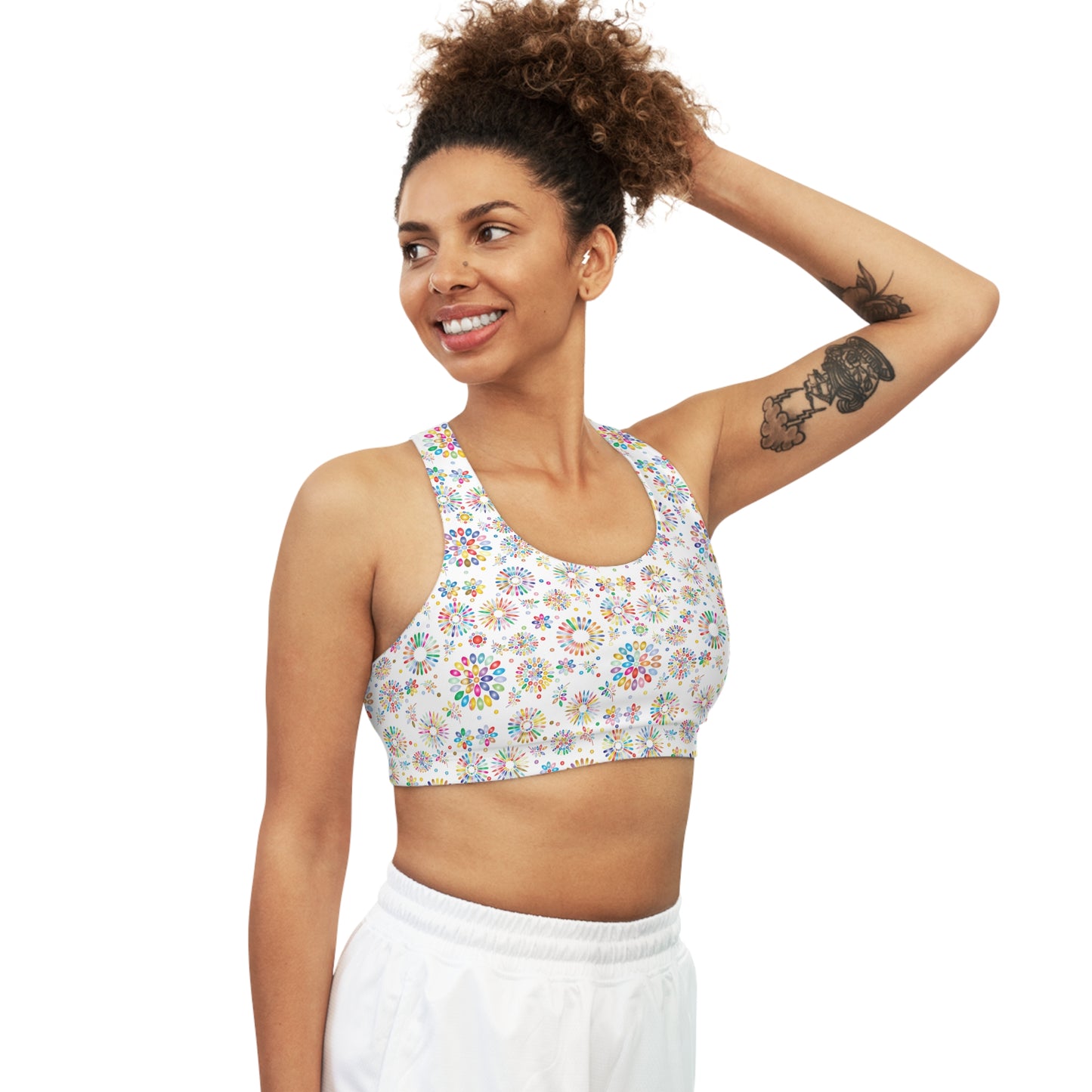 Vibrant Vibes Seamless Sports Bra (AOP) / White