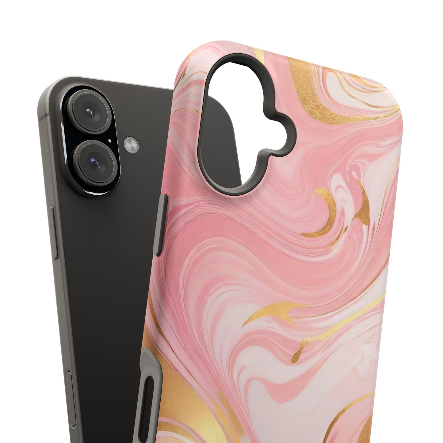 Stylish Magnetic Phone Case, Pink Marble Protective Cover