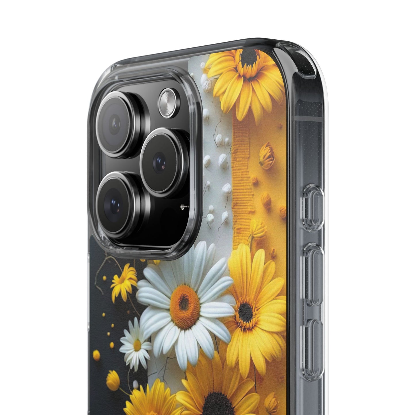 Clear Floral Phone Case - Yellow and White Daisy Pattern Colorful Spring Accessory