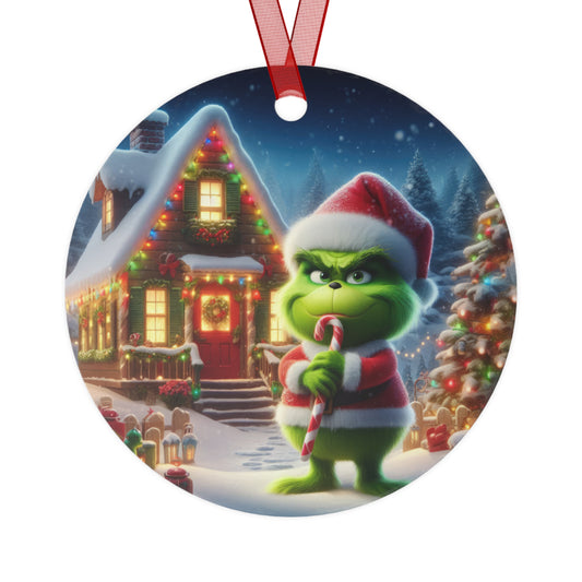 The Grinch’s Playful Candy Cane Prank Metal Ornaments, 2-Side Print