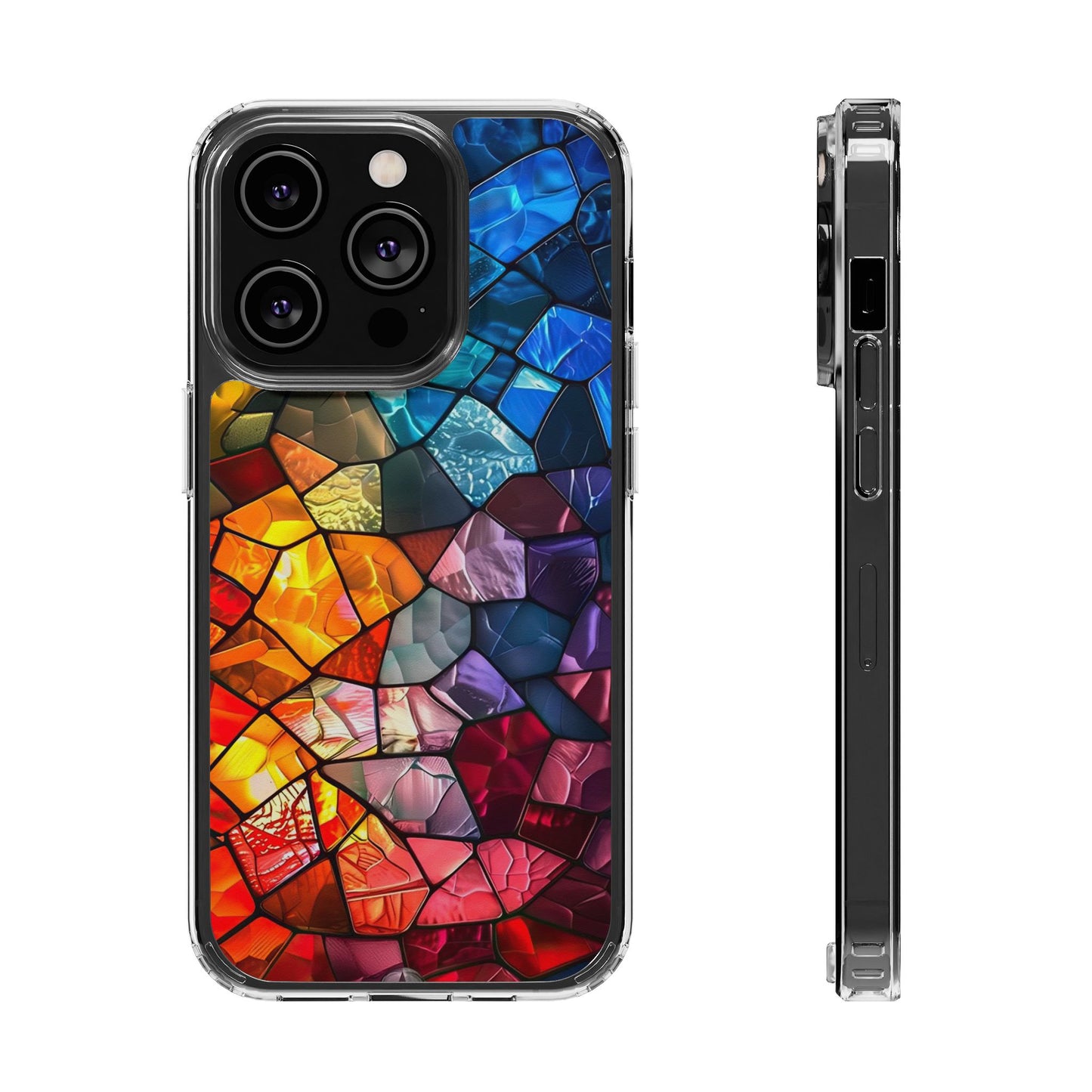 Vibrant Clear Phone Case, Colorful Stained Glass Design