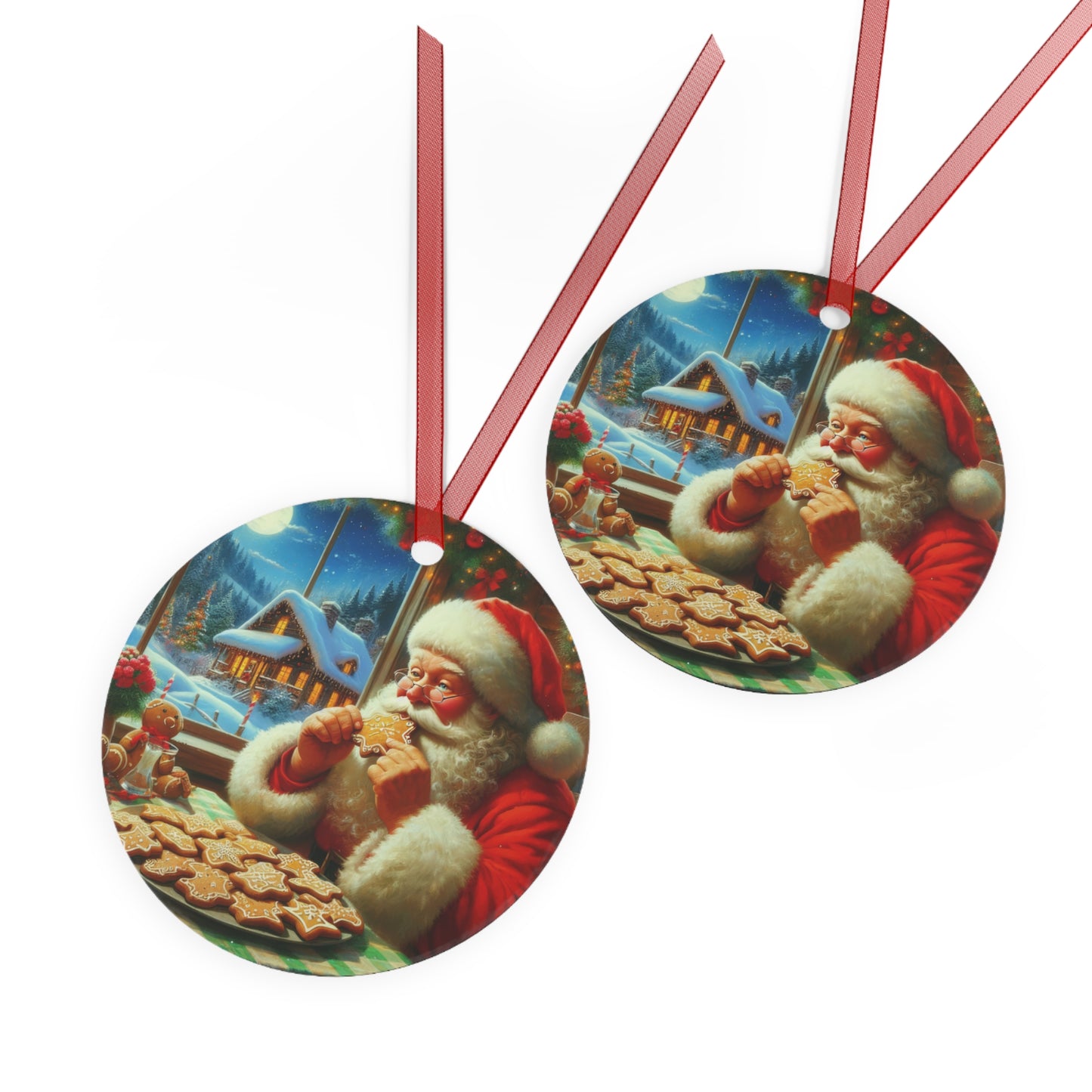 Santa’s Festive Cookie Break Metal Ornaments, 2-Side Print