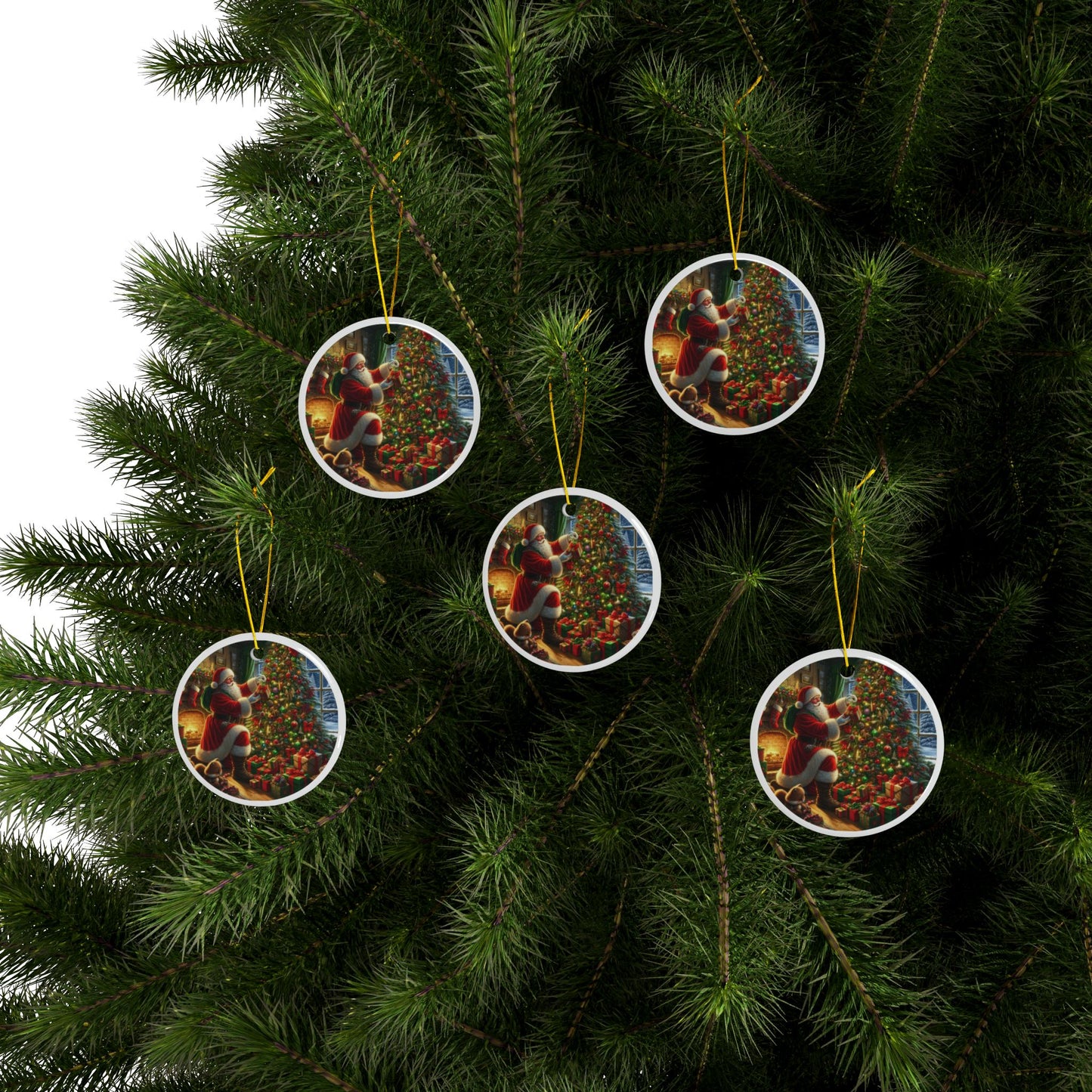 The Joyful Gift Placement Christmas Ceramic Ornaments, 2-Side Print, (1pc, 3pcs, 5pcs, 10pcs)