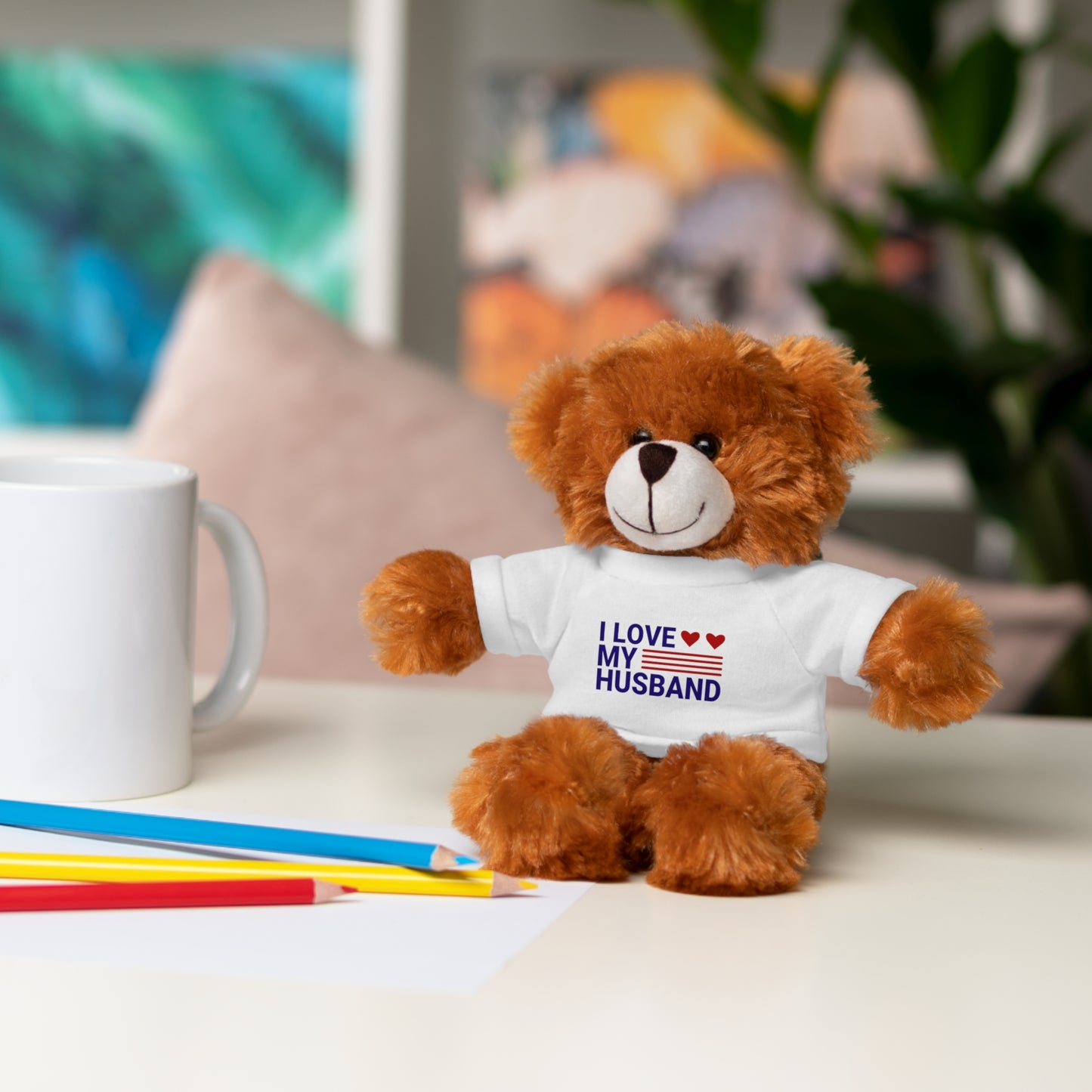 Stuffed Animal with "I love my husband" Tee, Gift for husband