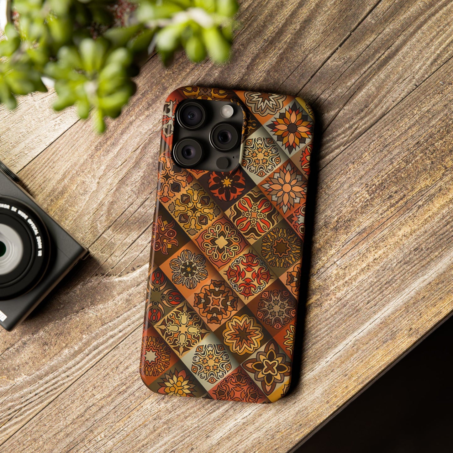 Aztec Geometric Slim Case, Boho Orange