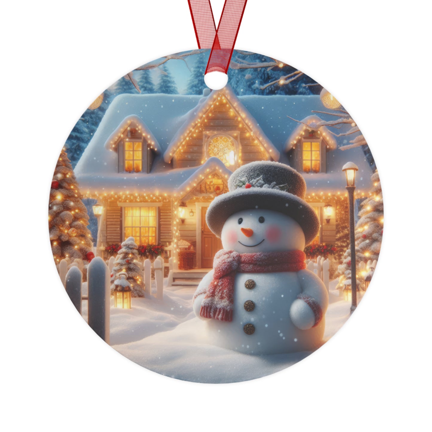 Merry Snowman’s Hearthside Metal Ornaments, 2-Side Print