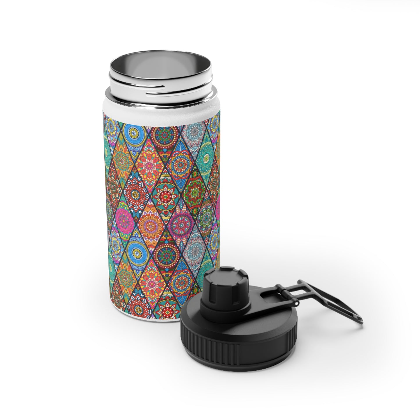 Mandala Argyle Stainless Steel Water Bottle, Sports Lid