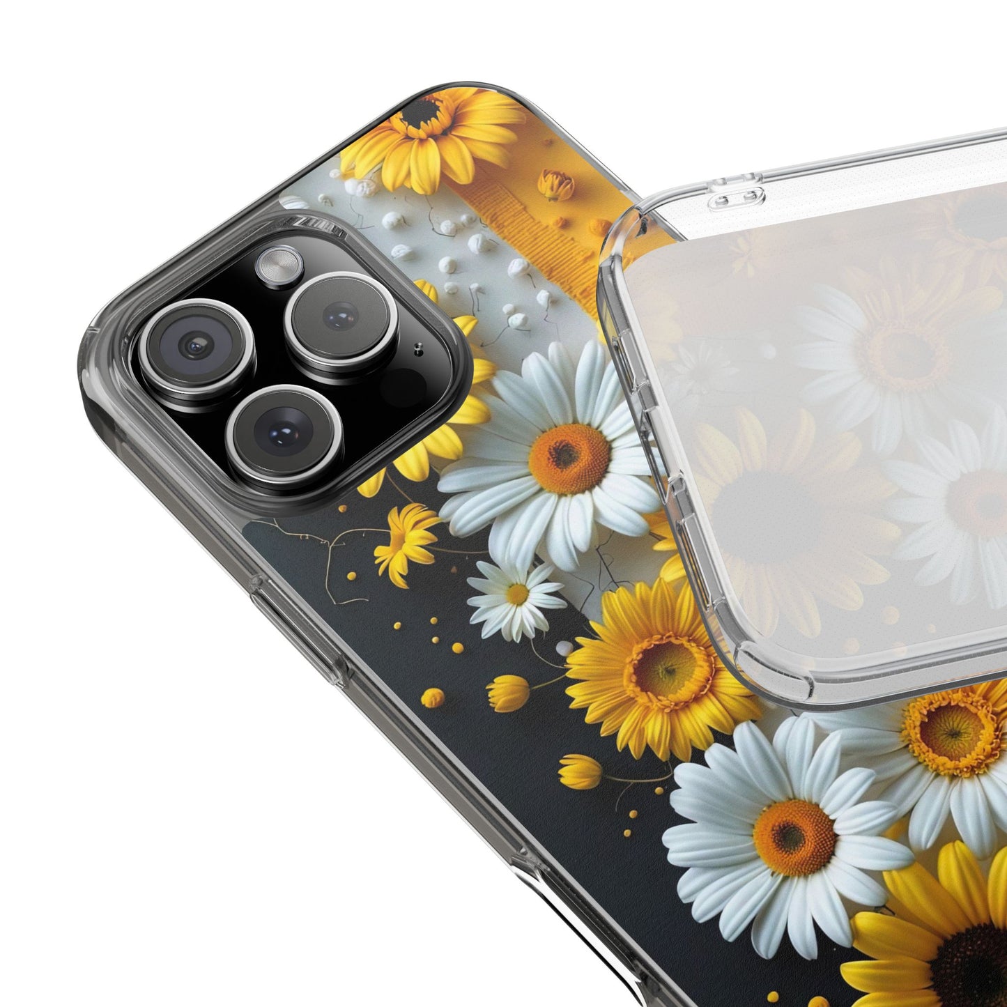 Clear Floral Phone Case - Yellow and White Daisy Pattern Colorful Spring Accessory