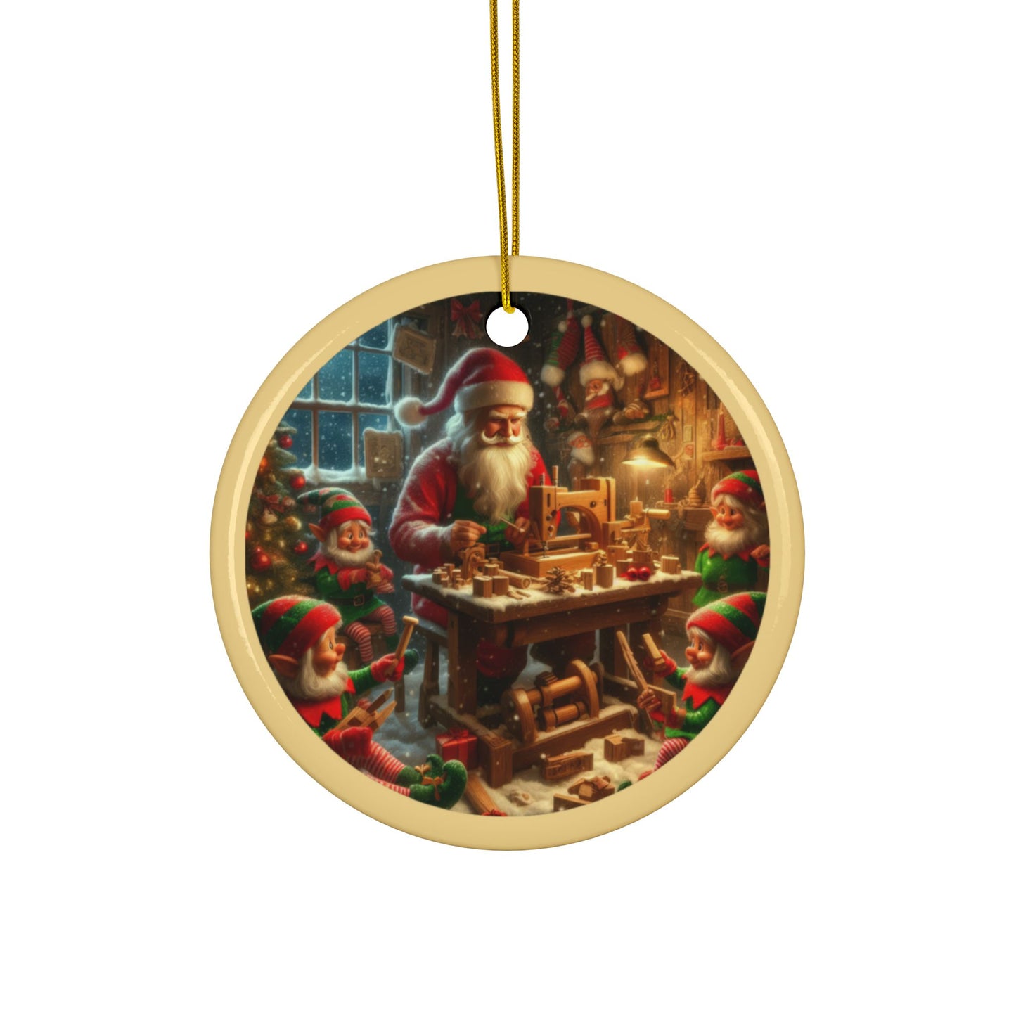 Santa’s Workshop Harmony Christmas Ceramic Ornaments, 2-Side Print, (1pc, 3pcs, 5pcs, 10pcs)