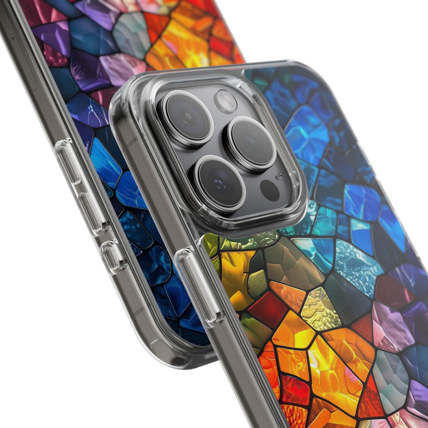 Vibrant Clear Phone Case, Colorful Stained Glass Design