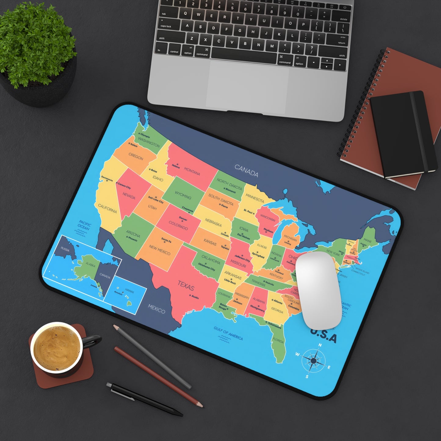 US Map States and Capitals Education Desk Mat