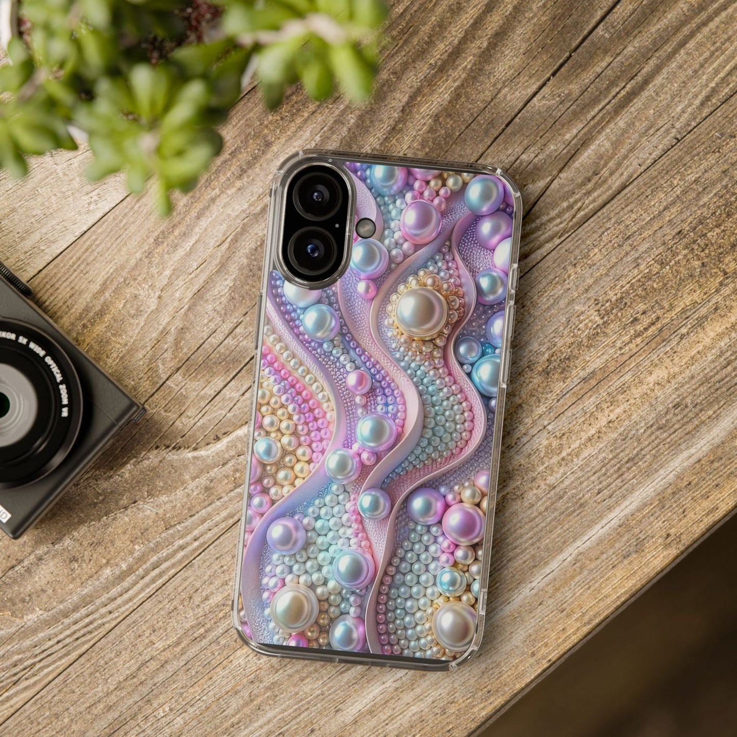 Colorful Pearl Wave Clear Phone Case, Elegant iPhone Cover