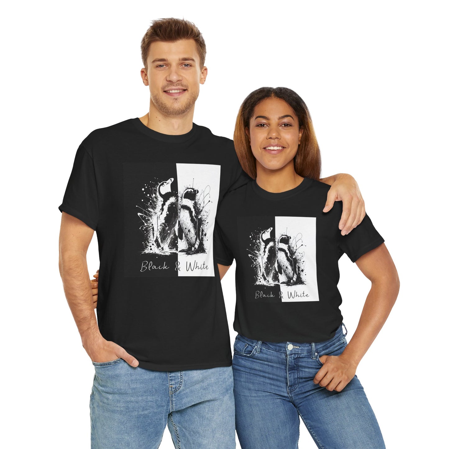 Black & White Penguins Unisex Heavy Cotton Tee