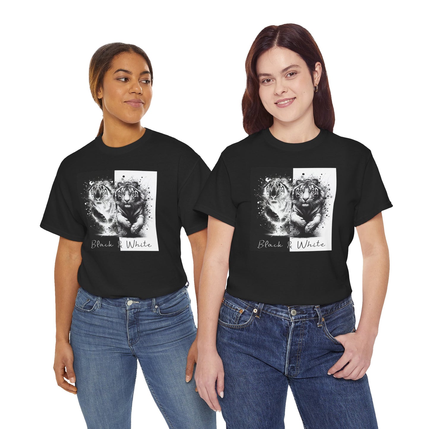 Black & White Tigers Unisex Heavy Cotton Tee