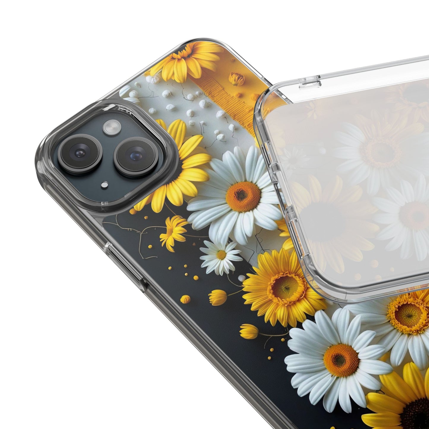Clear Floral Phone Case - Yellow and White Daisy Pattern Colorful Spring Accessory