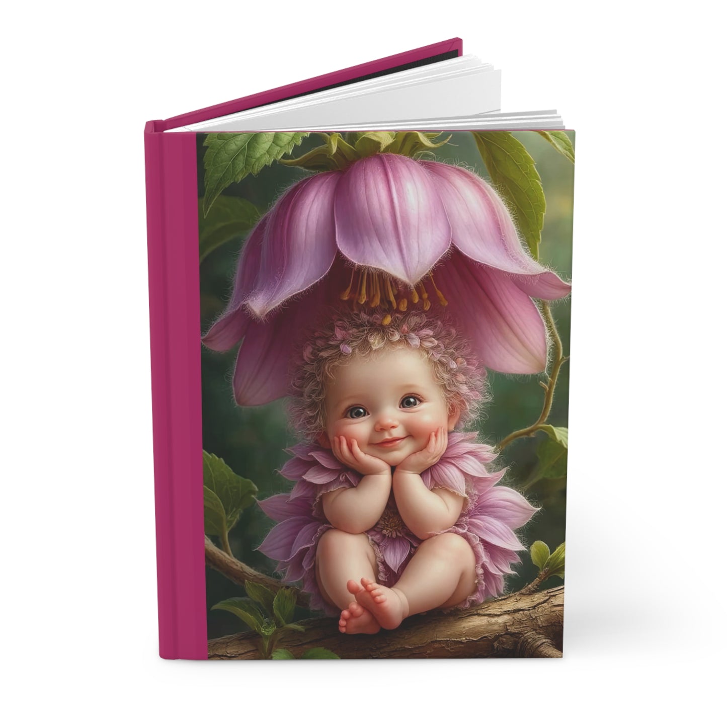 Whimsical Floral Hardcover Journal, Cute Baby Fairy Design