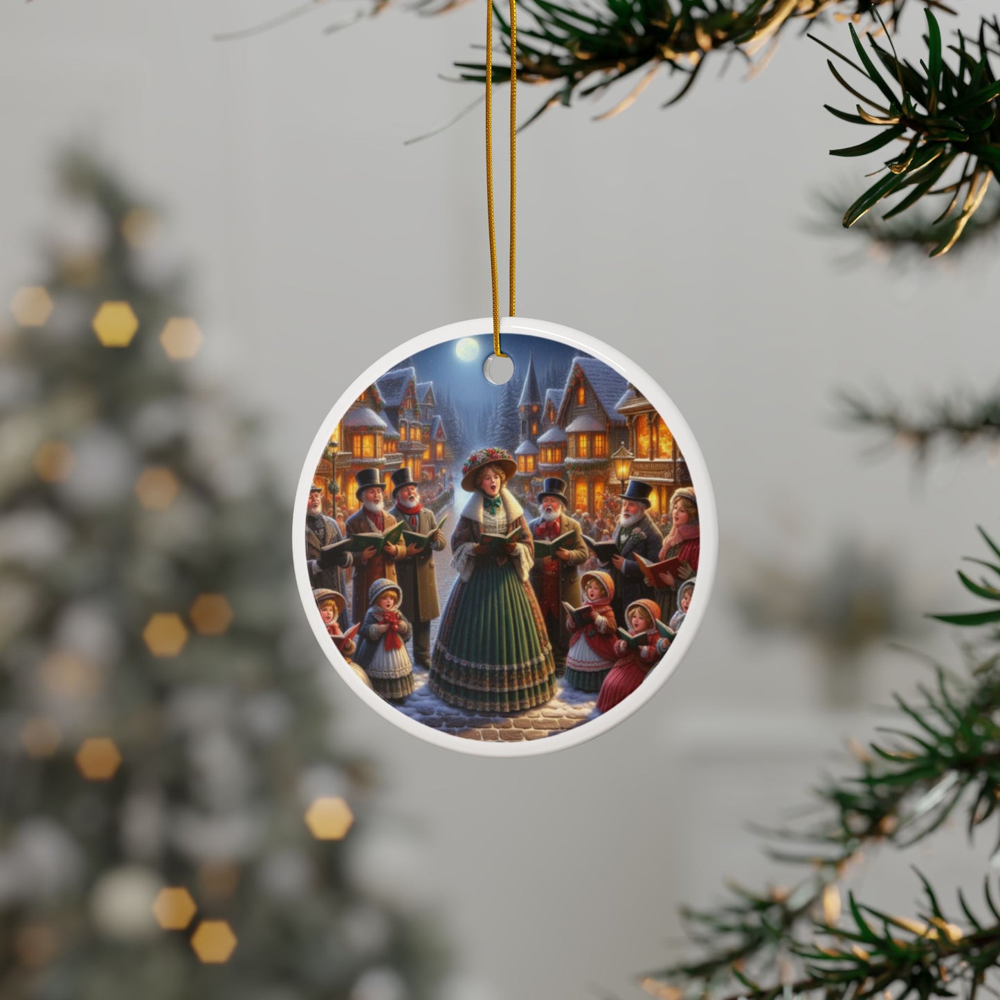 Victorian Christmas Carols Christmas Ceramic Ornaments (1pcs, 3pcs, 5pcs, 10pcs) 2-Side Print