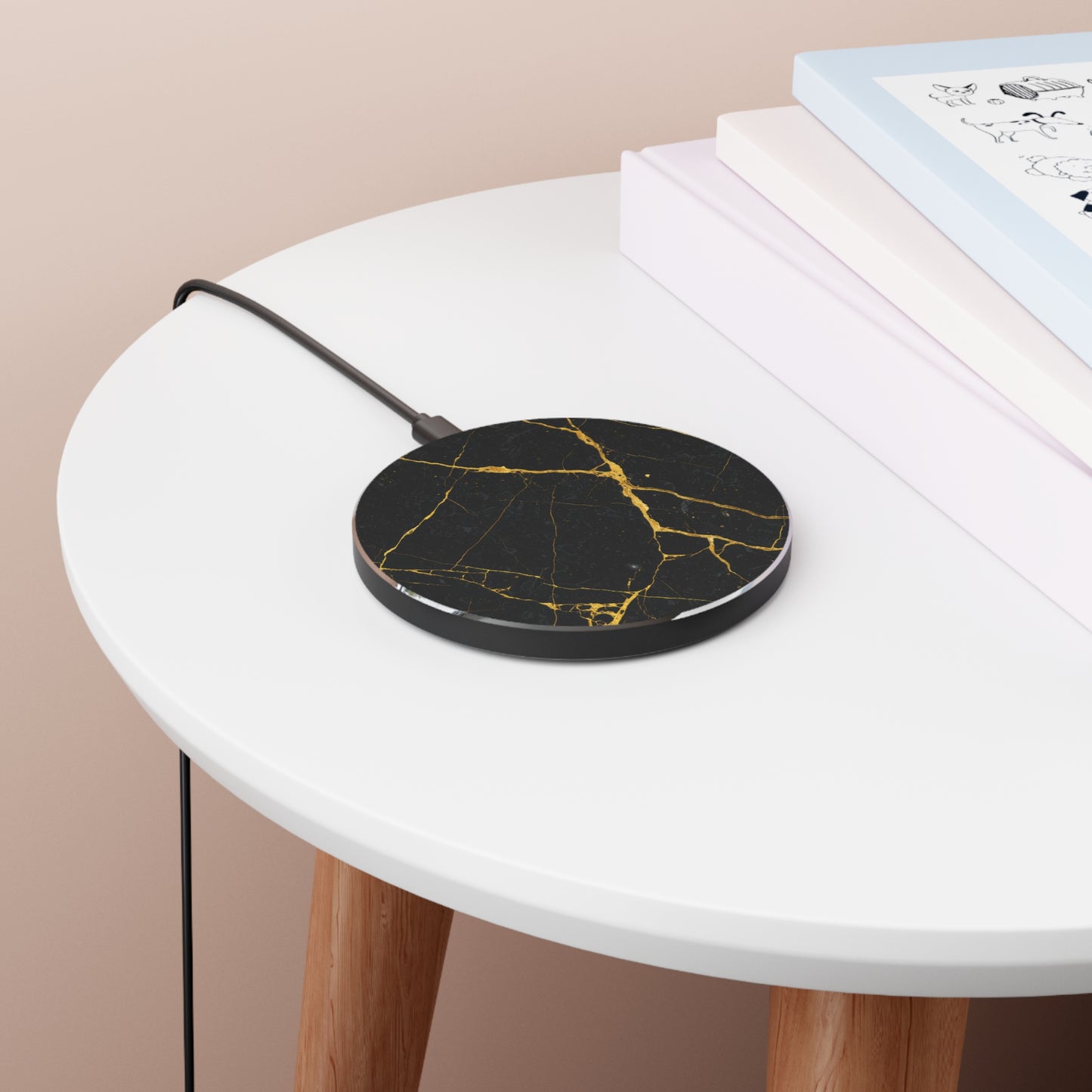 Elegant Black Marble 10W Qi Certified Fast Wireless Charging Pad, Unique Desk Accessory