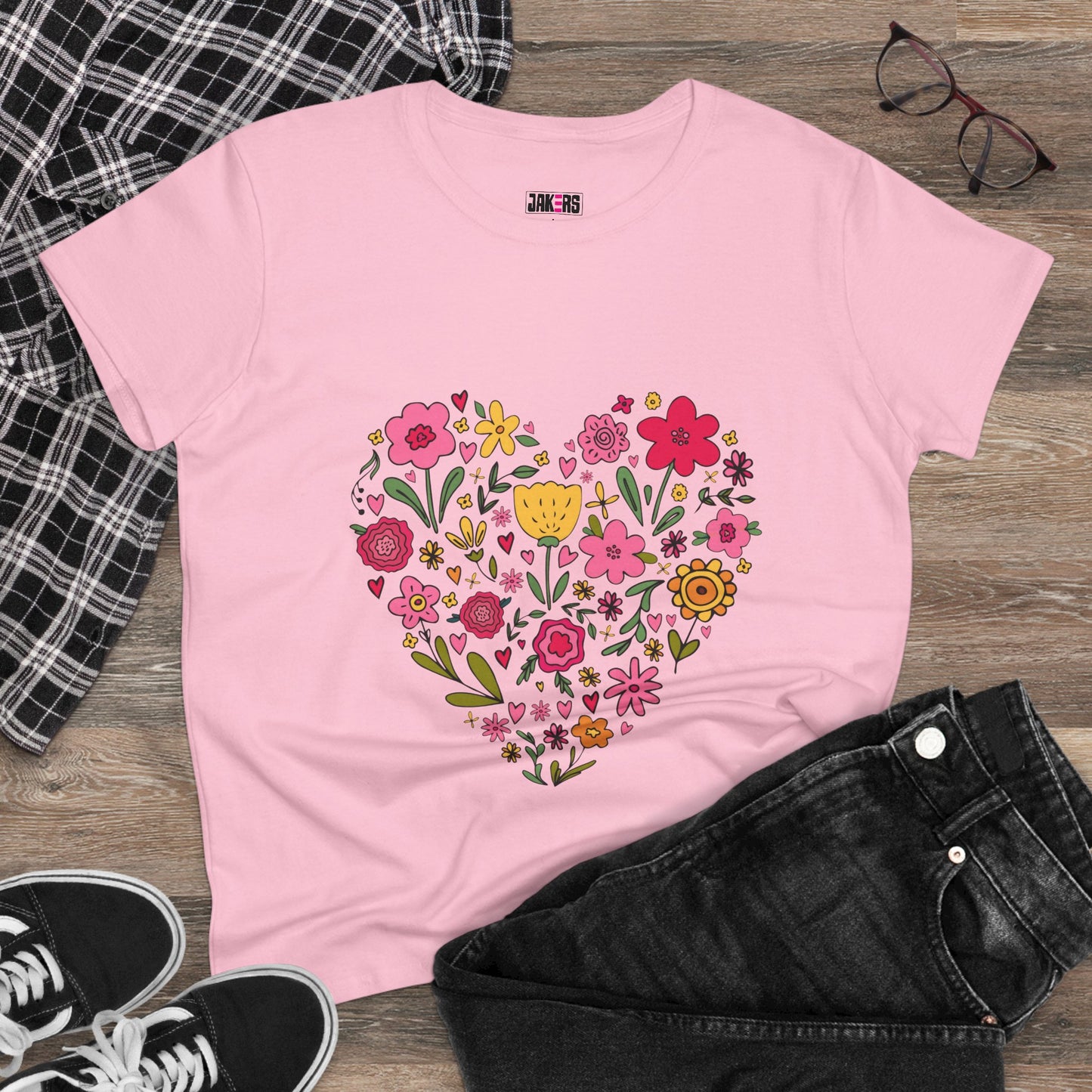 Floral Heart Women's Cotton Tee - Cute Everyday T-Shirt