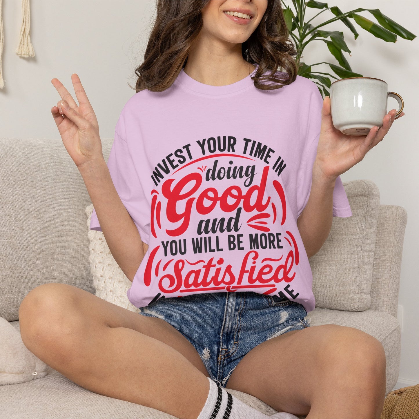 Motivational Unisex Garment-Dyed T-Shirt - 'Invest Your Time in Doing Good'