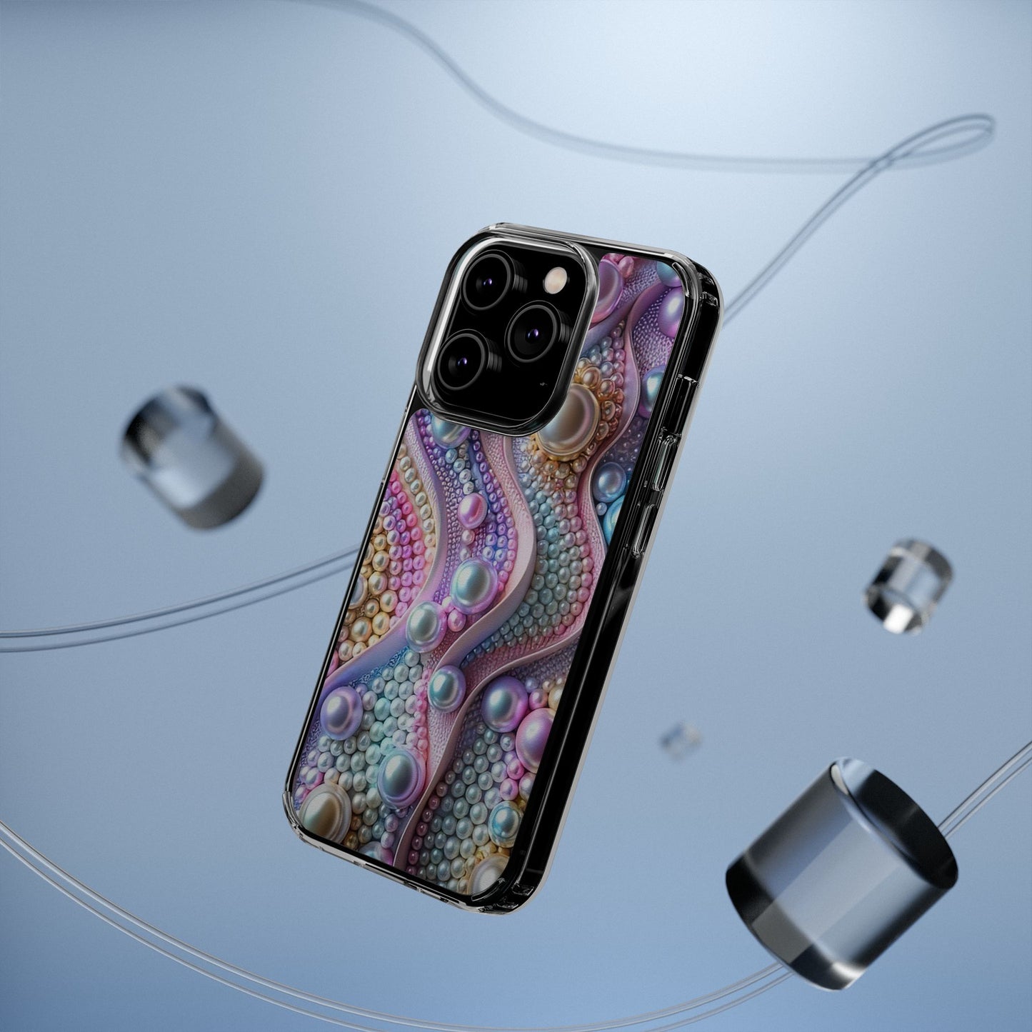 Colorful Pearl Wave Clear Phone Case, Elegant iPhone Cover