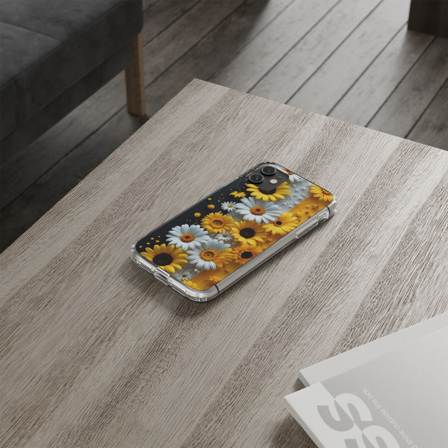 Clear Floral Phone Case - Yellow and White Daisy Pattern Colorful Spring Accessory