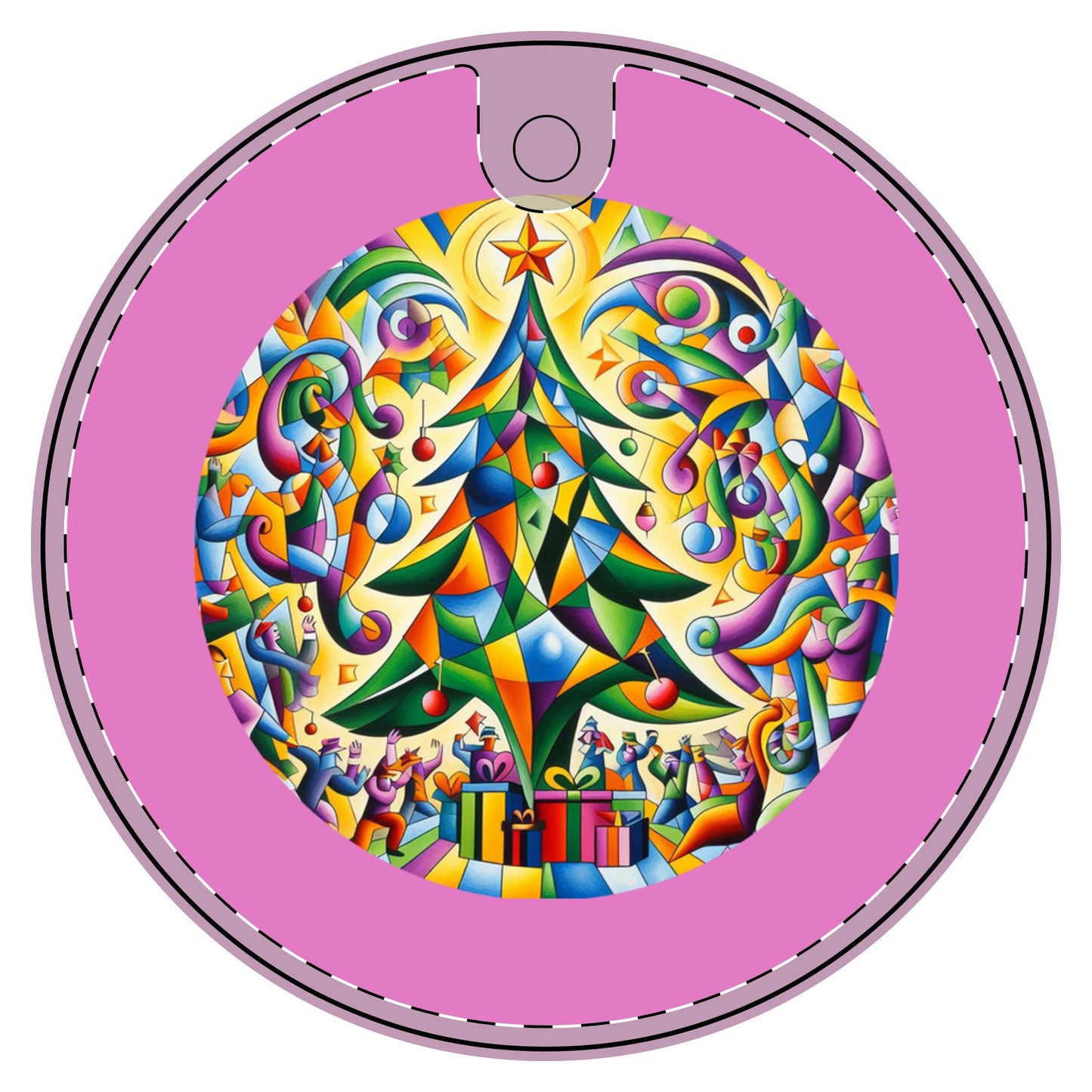 Cubist Xmas Delight Ceramic Decoration Ornament, (1pc)  one side print