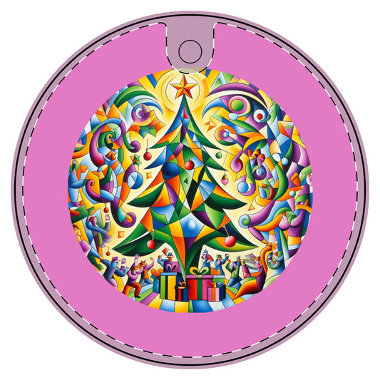 Cubist Xmas Delight Ceramic Decoration Ornament, (1pc)  one side print