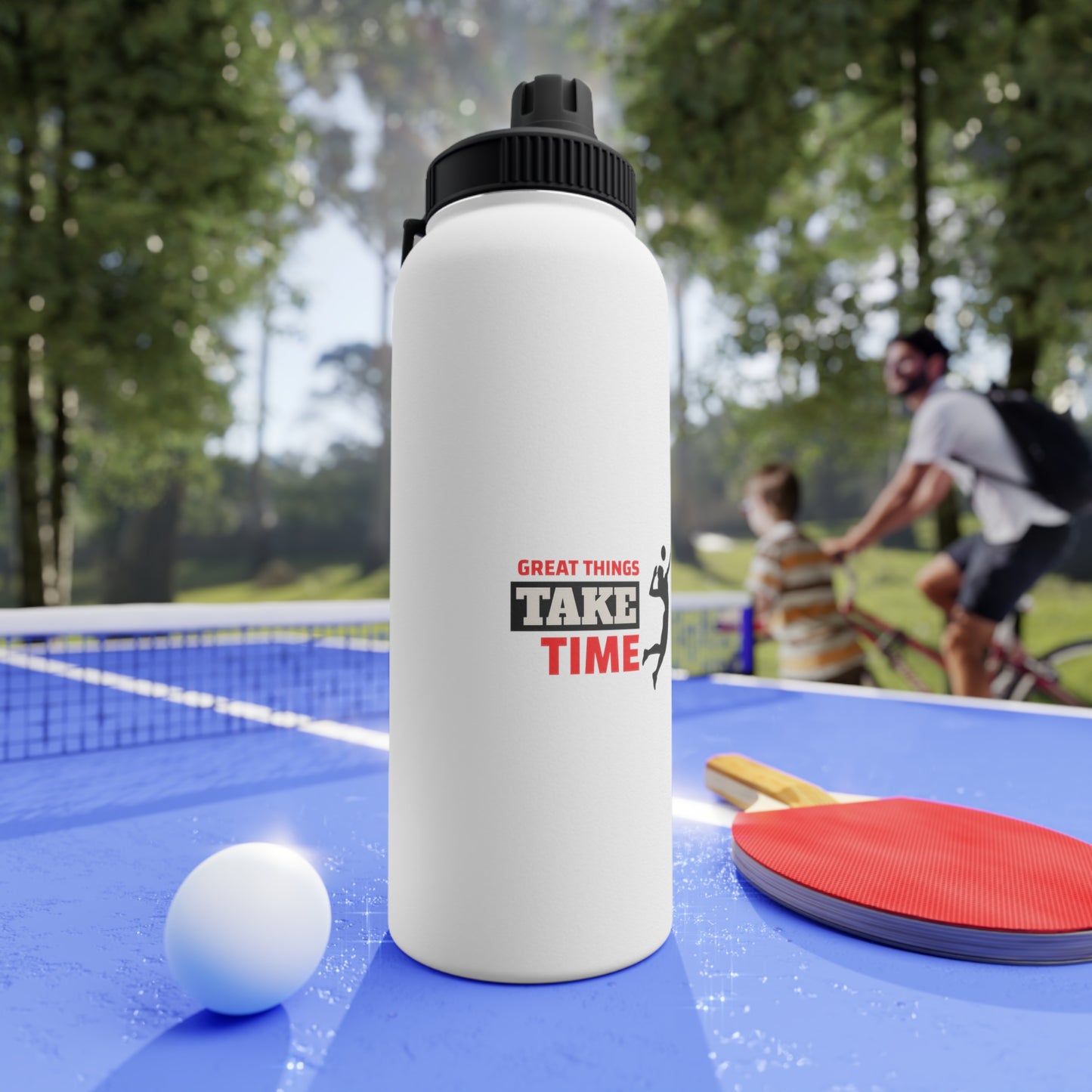 Great Things Take Time Stainless Steel Water Bottle, Sports Lid