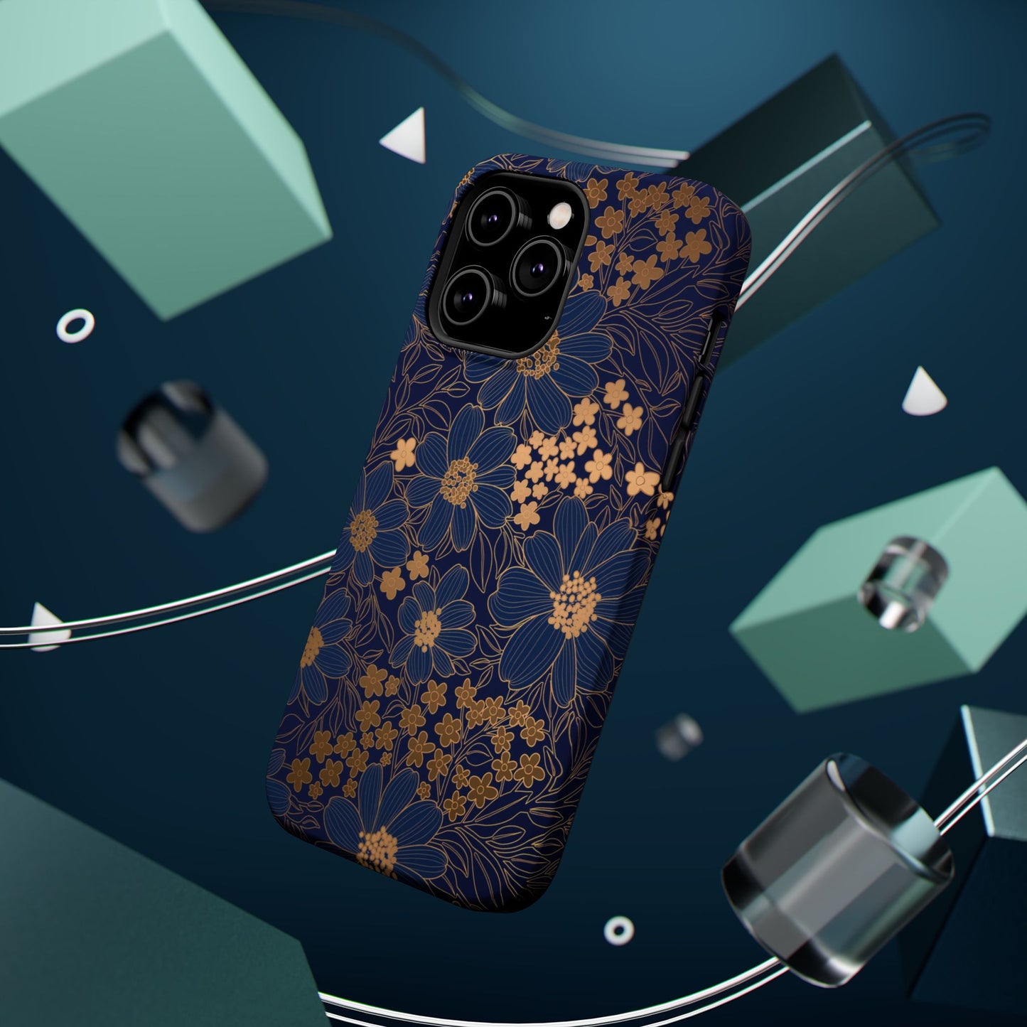 Luxury Serial Magnetic Phone Case, Golden Floral
