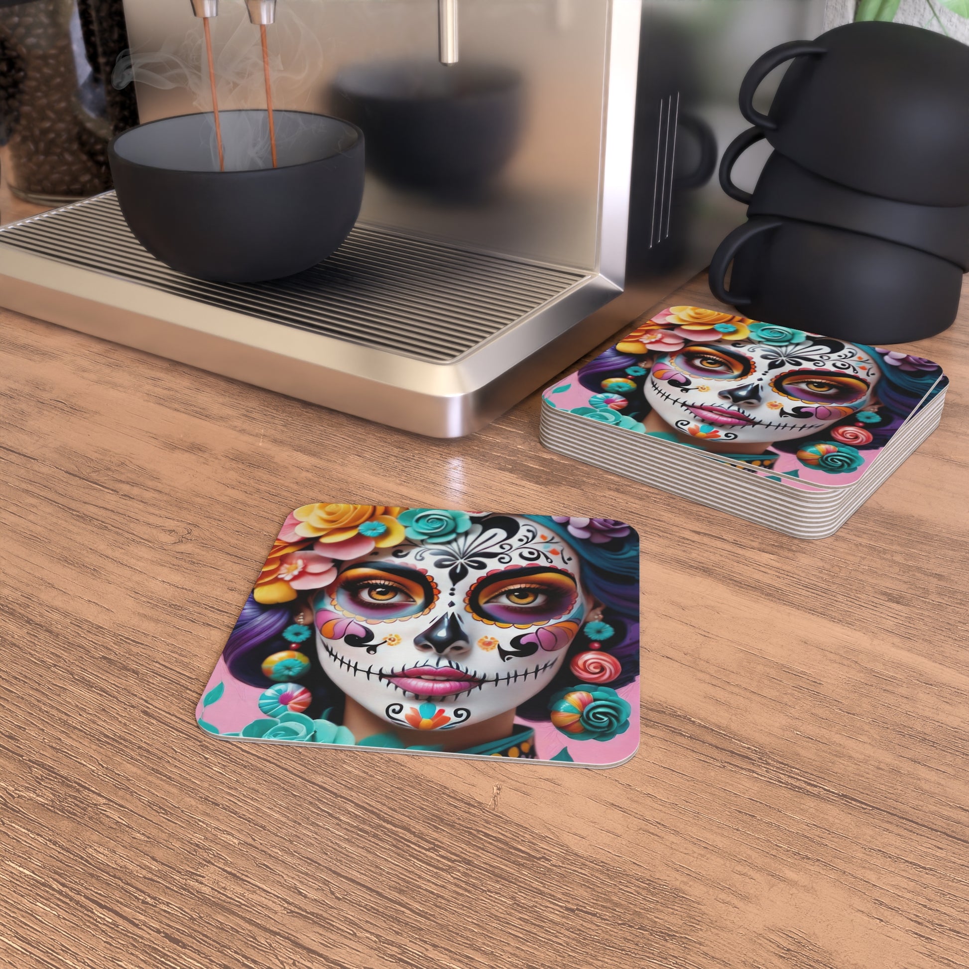 Colorful Sugar Skull Coasters, Party Drink Coasters, Day of the Dead Decor