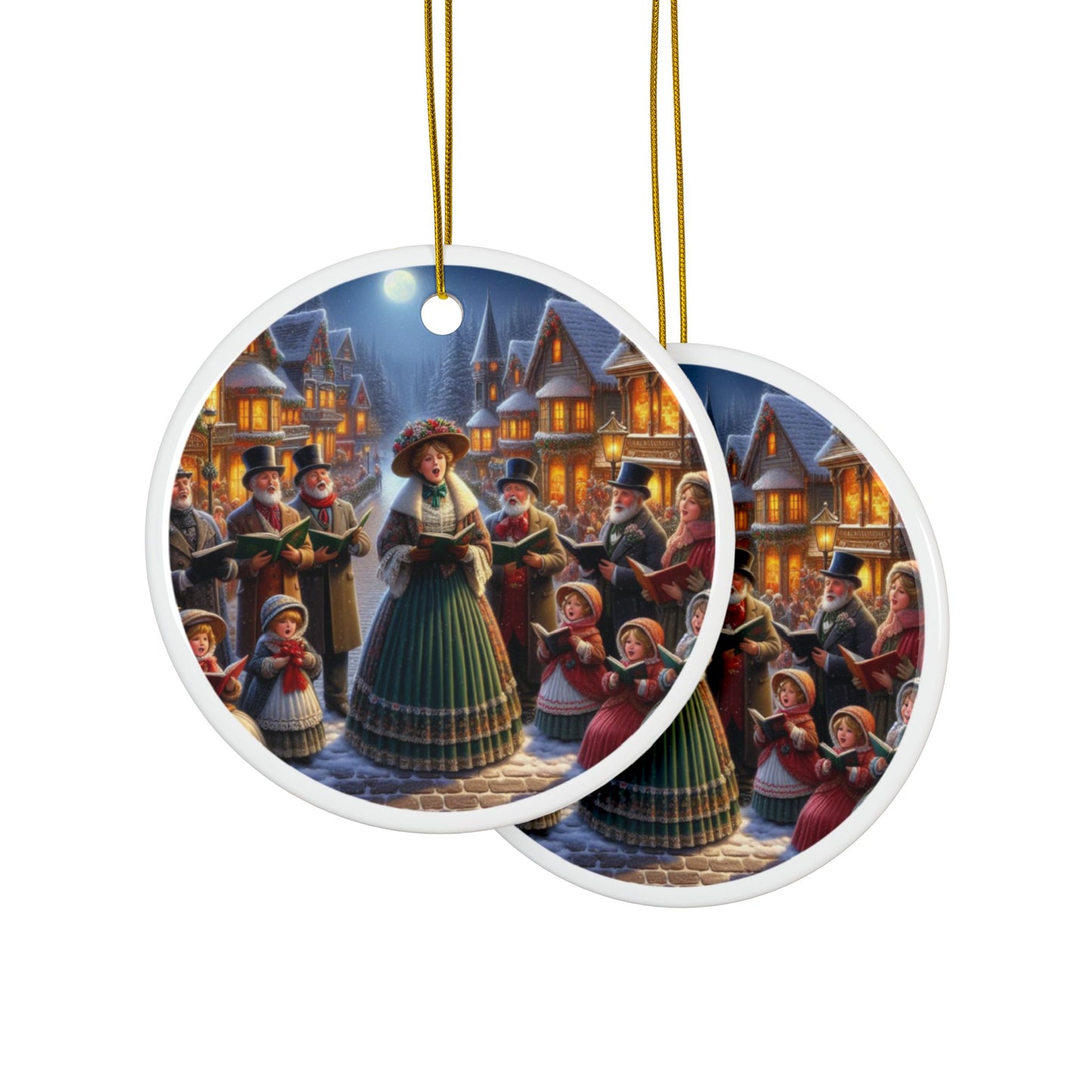 Victorian Christmas Carols Christmas Ceramic Ornaments (1pcs, 3pcs, 5pcs, 10pcs) 2-Side Print