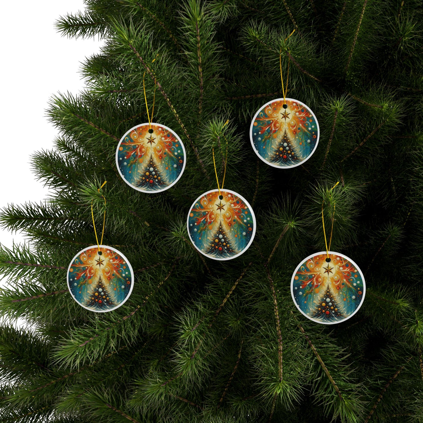 Cosmic Christmas Ceramic Ornaments, 2-Side Print, (1pc, 3pcs, 5pcs, 10pcs)