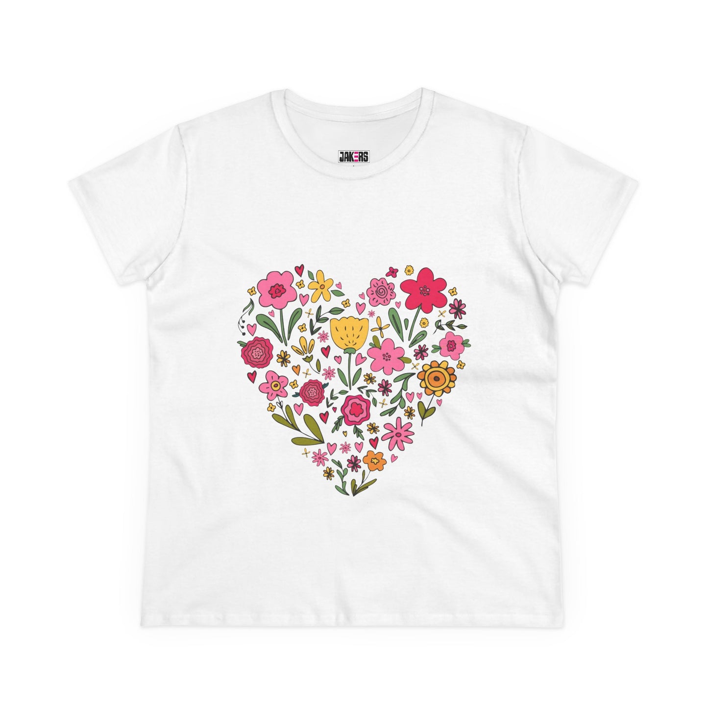 Floral Heart Women's Cotton Tee - Cute Everyday T-Shirt