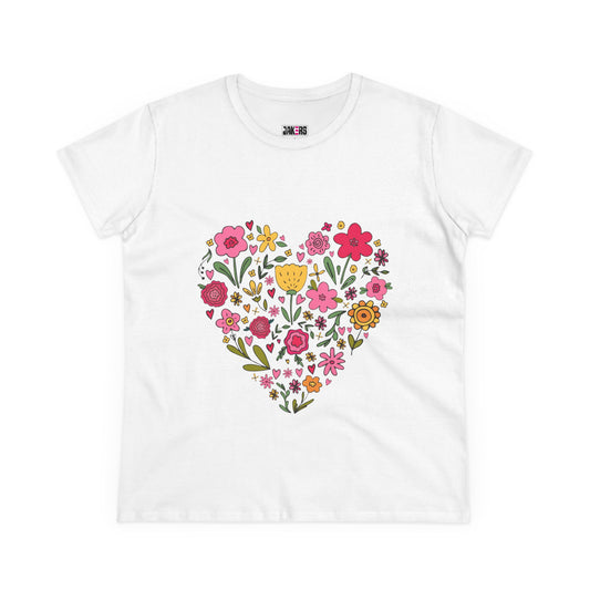 Floral Heart Women's Cotton Tee - Cute Everyday T-Shirt