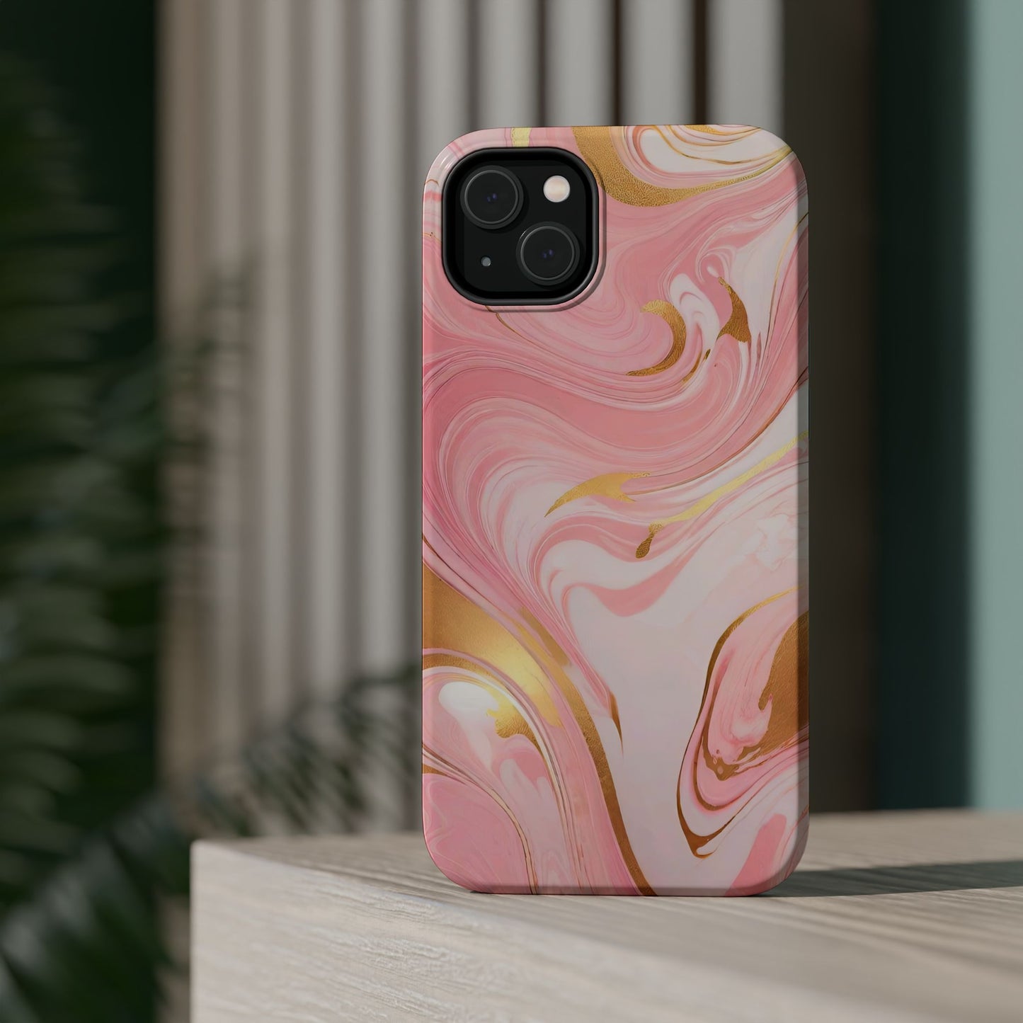 Stylish Magnetic Phone Case, Pink Marble Protective Cover