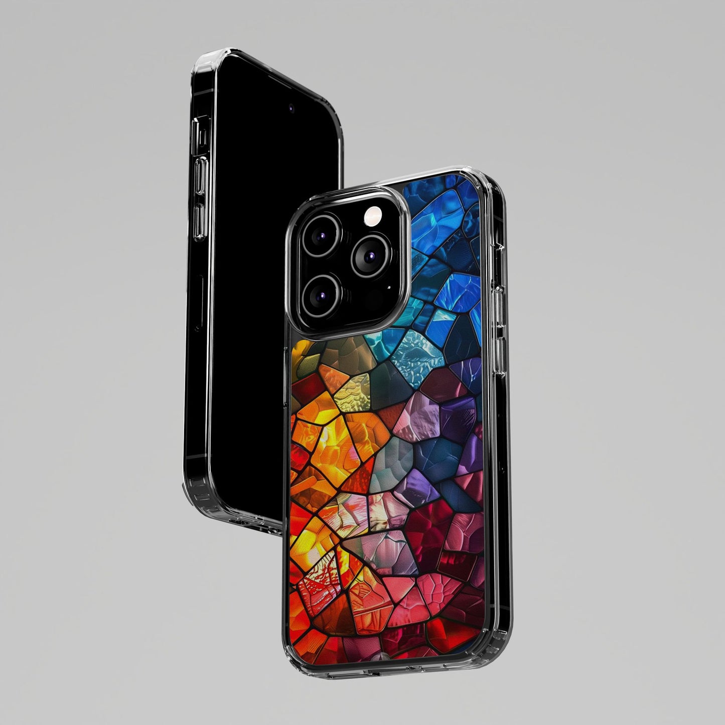 Vibrant Clear Phone Case, Colorful Stained Glass Design