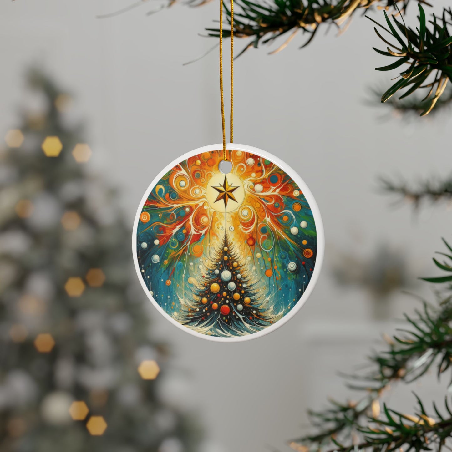 Cosmic Christmas Ceramic Ornaments, 2-Side Print, (1pc, 3pcs, 5pcs, 10pcs)