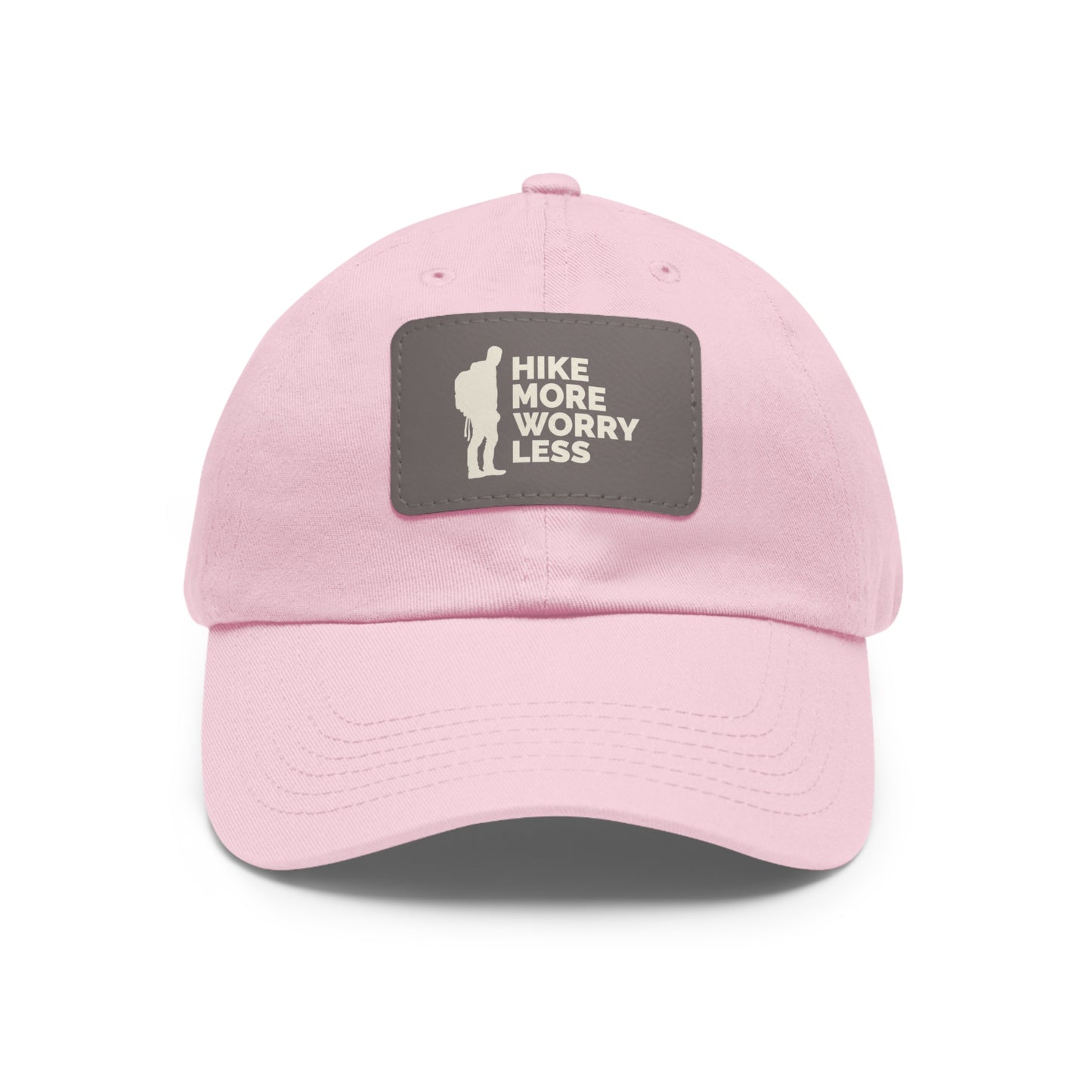 Hike More Worry Less Dad Hat with Leather Patch (Rectangle)