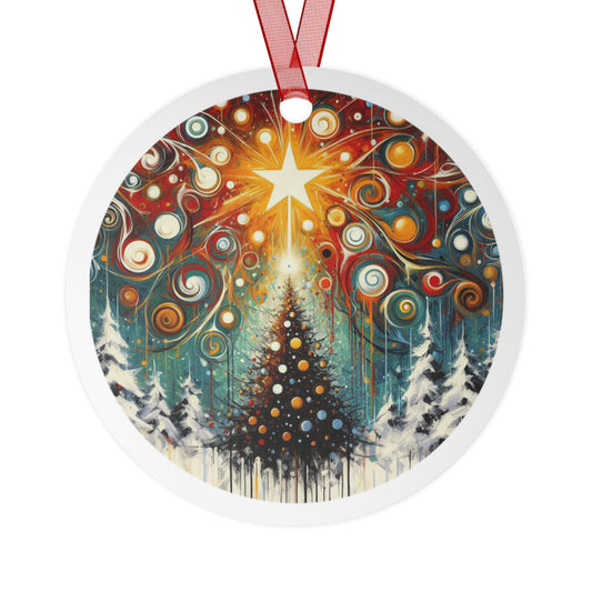 Galactic Yuletide Burst Abstract Metal Ornaments, 2-Side Print