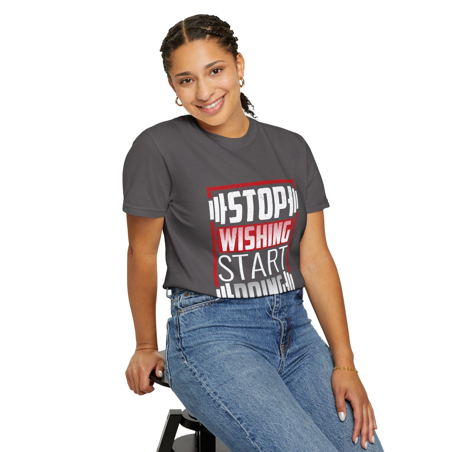 Motivational Workout T-Shirt - 'Stop Wishing Start Doing'